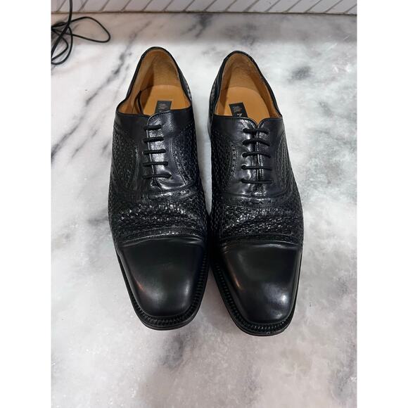 Mezlan Dubai Black Woven Cap Toe Oxford Dress Shoes Men’s Size 8M Made in Spain main image 5